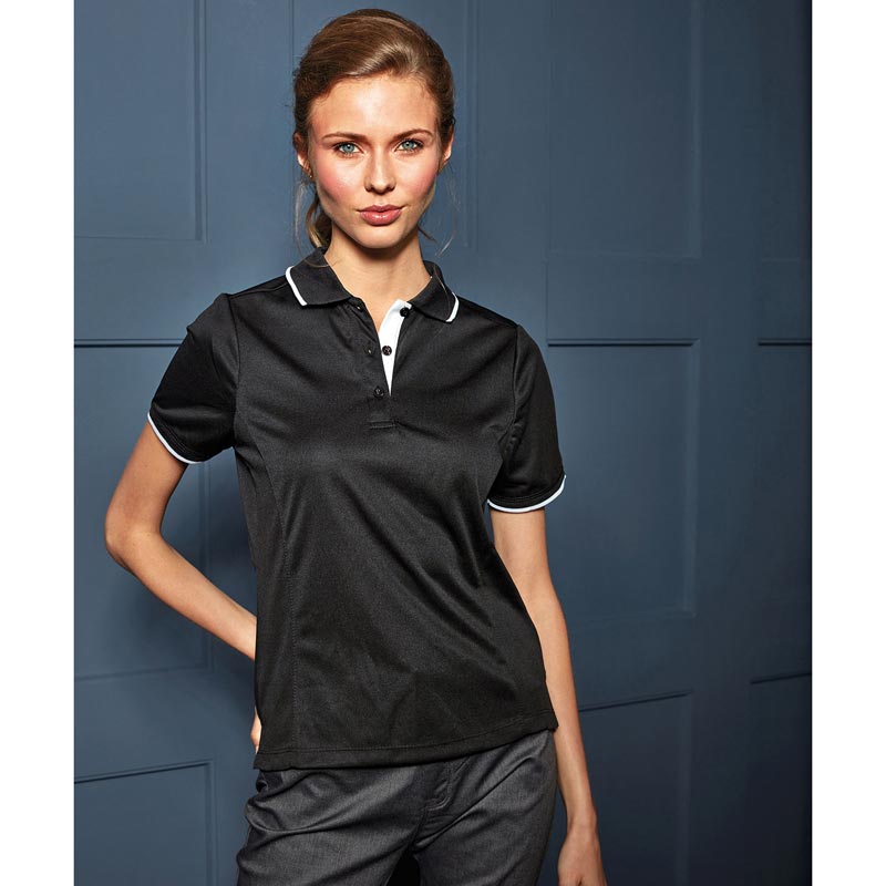 Women's contrast Coolchecker® polo - Black/Turquoise XS